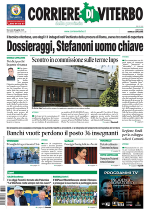Prima pagina Corriere di Viterbo di oggi - Quotidiano regionale
