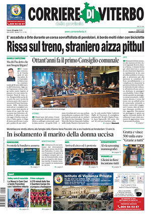 Prima pagina Corriere di Viterbo di oggi - Quotidiano regionale