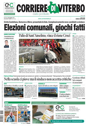 Prima pagina Corriere di Viterbo di oggi - Quotidiano regionale