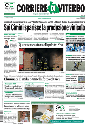 Prima pagina Corriere di Viterbo di oggi - Quotidiano regionale