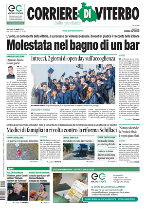 Prima pagina Corriere di Viterbo di oggi - Quotidiano regionale