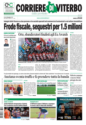 Prima pagina Corriere di Viterbo di oggi - Quotidiano regionale