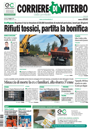 Prima pagina Corriere di Viterbo di oggi - Quotidiano regionale