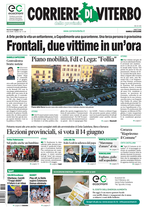 Prima pagina Corriere di Viterbo di oggi - Quotidiano regionale