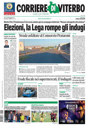 Prima pagina Corriere di Viterbo di oggi - Quotidiano regionale
