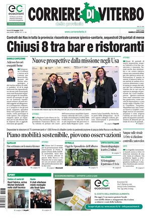 Prima pagina Corriere di Viterbo di oggi - Quotidiano regionale