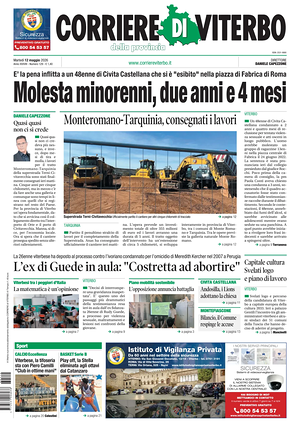 Prima pagina Corriere di Viterbo di oggi - Quotidiano regionale