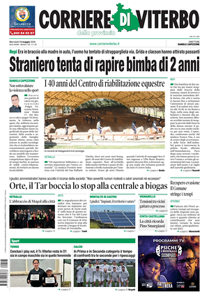 Prima pagina Corriere di Viterbo di oggi - Quotidiano regionale