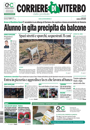 Prima pagina Corriere di Viterbo di oggi - Quotidiano regionale