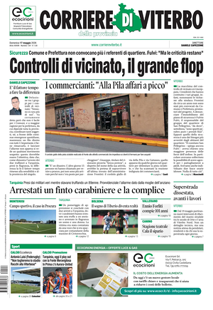Prima pagina Corriere di Viterbo di oggi - Quotidiano regionale