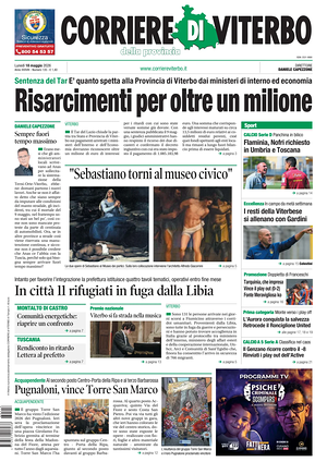 Prima pagina Corriere di Viterbo di oggi - Quotidiano regionale