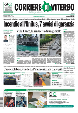 Prima pagina Corriere di Viterbo di oggi - Quotidiano regionale
