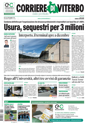 Prima pagina Corriere di Viterbo di oggi - Quotidiano regionale