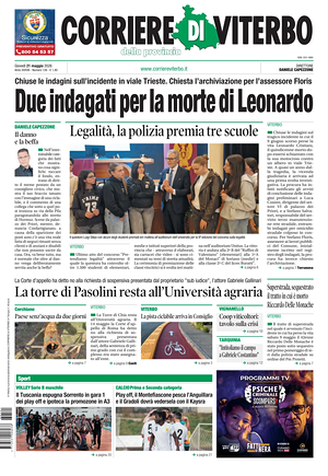 Prima pagina Corriere di Viterbo di oggi - Quotidiano regionale
