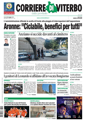 Prima pagina Corriere di Viterbo di oggi - Quotidiano regionale