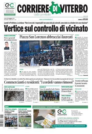 Prima pagina Corriere di Viterbo di oggi - Quotidiano regionale