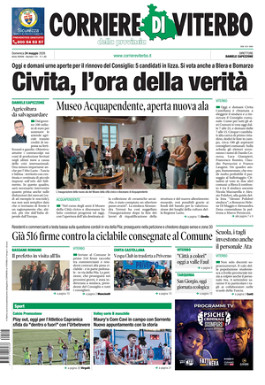 Prima pagina Corriere di Viterbo di oggi - Quotidiano regionale