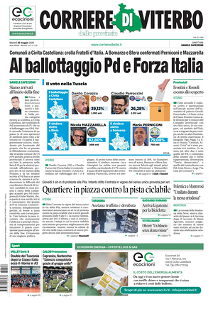 Prima pagina Corriere di Viterbo di oggi - Quotidiano regionale