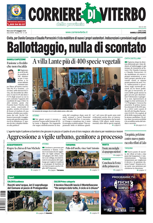 Prima pagina Corriere di Viterbo di oggi - Quotidiano regionale