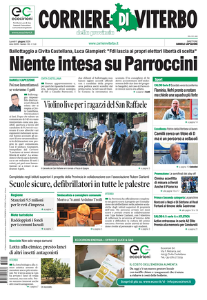 Prima pagina Corriere di Viterbo di oggi - Quotidiano regionale