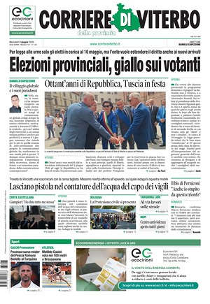 Prima pagina Corriere di Viterbo di oggi - Quotidiano regionale