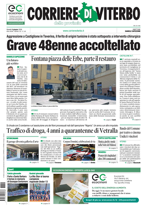 Prima pagina Corriere di Viterbo di oggi - Quotidiano regionale