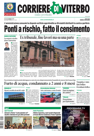 Prima pagina Corriere di Viterbo di oggi - Quotidiano regionale