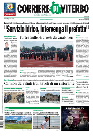 Prima pagina Corriere di Viterbo di oggi - Quotidiano regionale