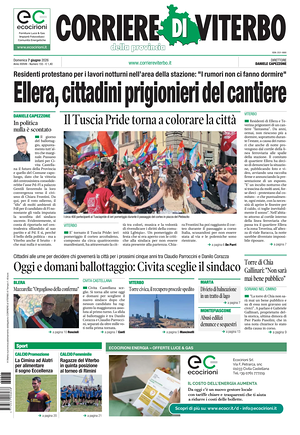 Prima pagina Corriere di Viterbo di oggi - Quotidiano regionale