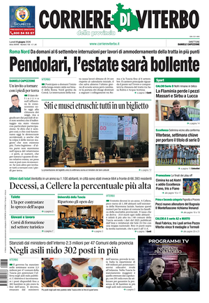 Prima pagina Corriere di Viterbo di oggi - Quotidiano regionale