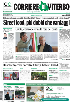 Prima pagina Corriere di Viterbo di oggi - Quotidiano regionale