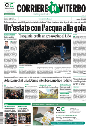 Prima pagina Corriere di Viterbo di oggi - Quotidiano regionale