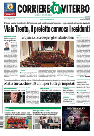 Prima pagina Corriere di Viterbo di oggi - Quotidiano regionale