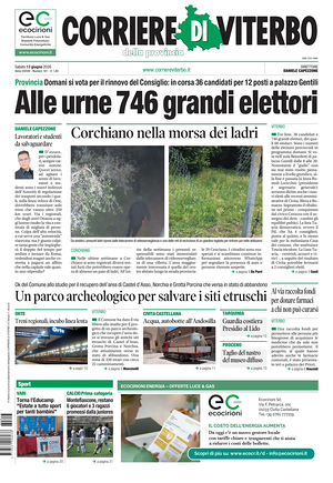 Prima pagina Corriere di Viterbo di oggi - Quotidiano regionale