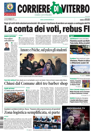 Prima pagina Corriere di Viterbo di oggi - Quotidiano regionale