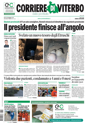 Prima pagina Corriere di Viterbo di oggi - Quotidiano regionale