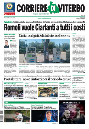 Prima pagina Corriere di Viterbo di oggi - Quotidiano regionale