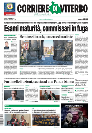 Prima pagina Corriere di Viterbo di oggi - Quotidiano regionale