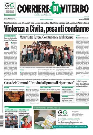 Prima pagina Corriere di Viterbo di oggi - Quotidiano regionale