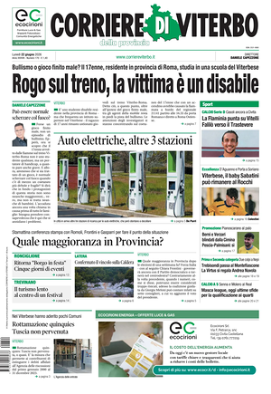 Prima pagina Corriere di Viterbo di oggi - Quotidiano regionale