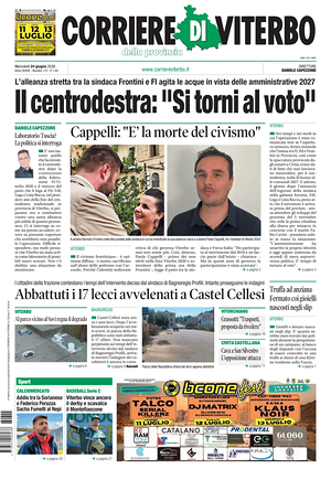 Prima pagina Corriere di Viterbo di oggi - Quotidiano regionale