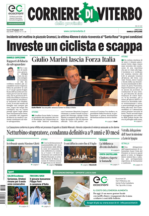 Prima pagina Corriere di Viterbo di oggi - Quotidiano regionale