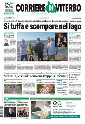 Prima pagina Corriere di Viterbo di oggi - Quotidiano regionale