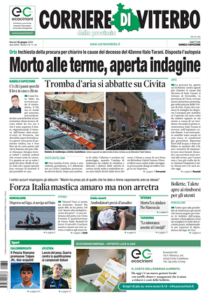 Prima pagina Corriere di Viterbo di oggi - Quotidiano regionale