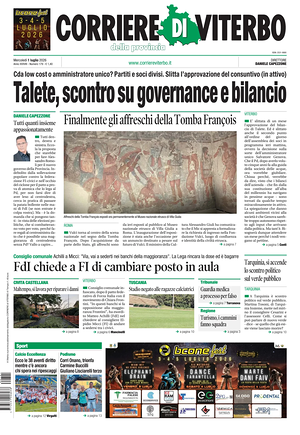 Prima pagina Corriere di Viterbo di oggi - Quotidiano regionale