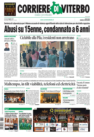 Prima pagina Corriere di Viterbo di oggi - Quotidiano regionale