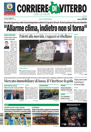 Prima pagina Corriere di Viterbo di oggi - Quotidiano regionale