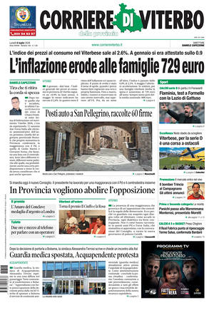 Prima pagina Corriere di Viterbo di oggi - Quotidiano regionale