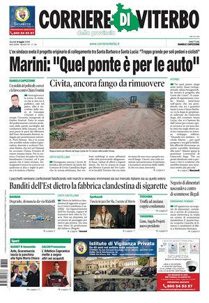 Prima pagina Corriere di Viterbo di oggi - Quotidiano regionale