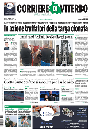 Prima pagina Corriere di Viterbo di oggi - Quotidiano regionale